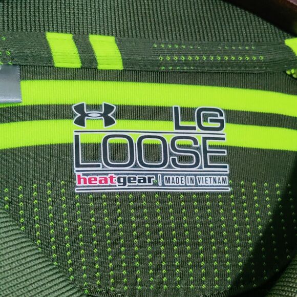 Under Armour Mens Polo Size Large Heat Gear Loose Green Striped Golf Casual NWOT - Picture 6 of 12